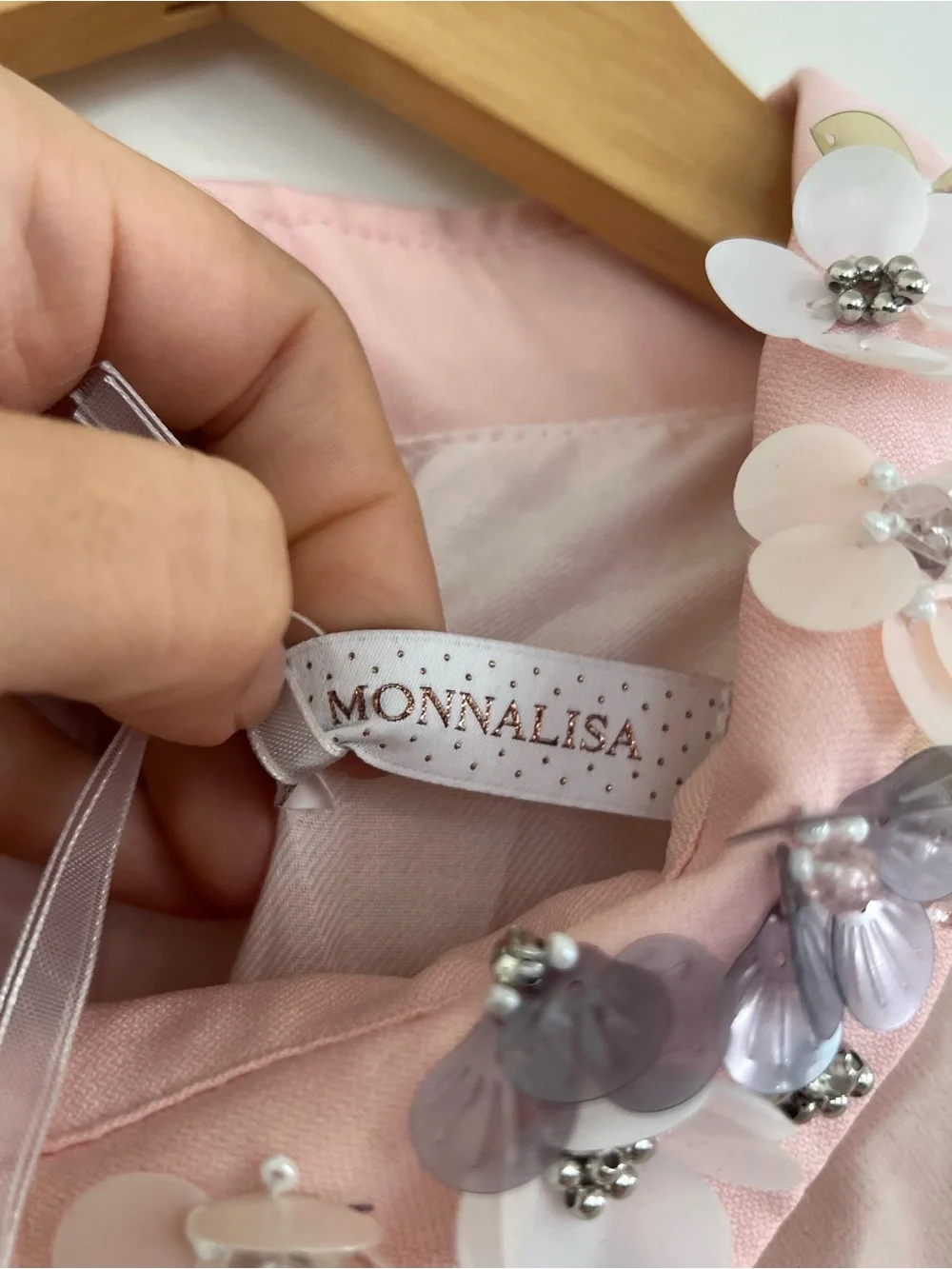 MonnaLisa Blush Pink Floral-Appliqué Collar Tulle Dress
